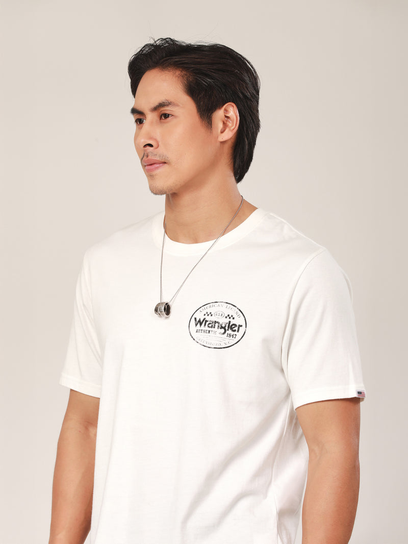 เสื้อยืดแขนสั้นผู้ชาย ทรงตรง สีขาว