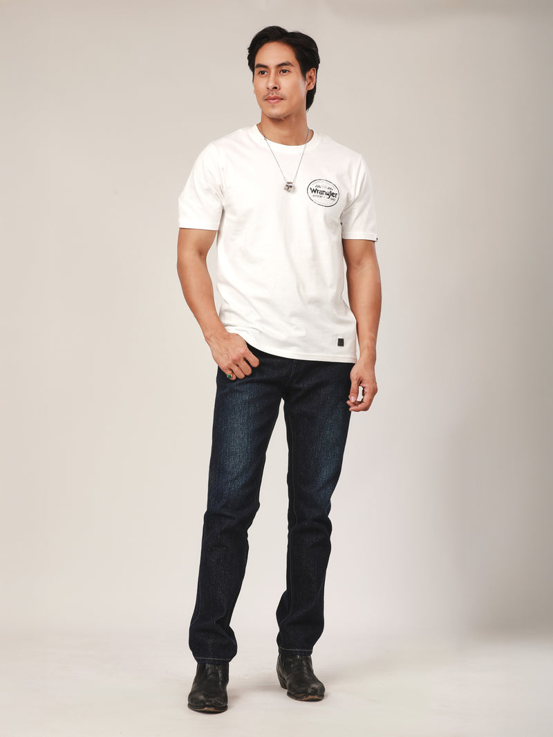 เสื้อยืดแขนสั้นผู้ชาย ทรงตรง สีขาว