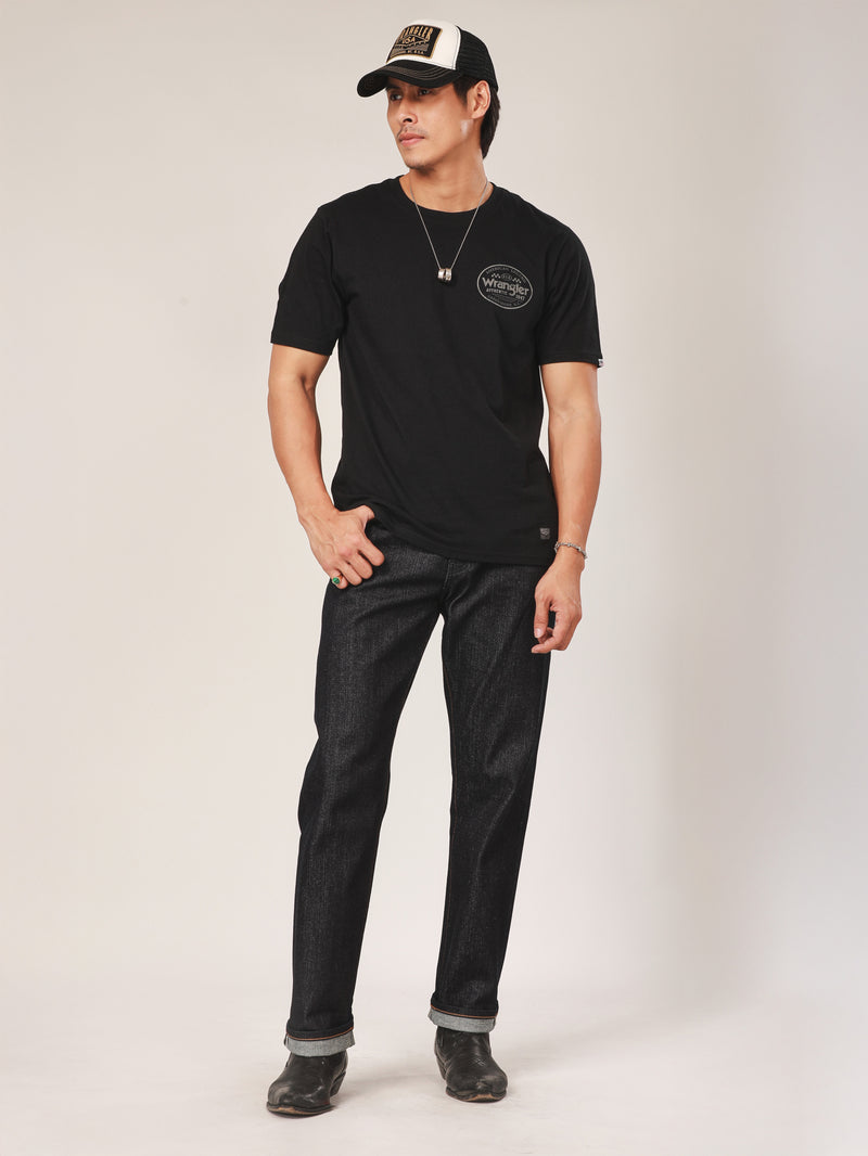 เสื้อยืดแขนสั้นผู้ชาย ทรงตรง สีดำ