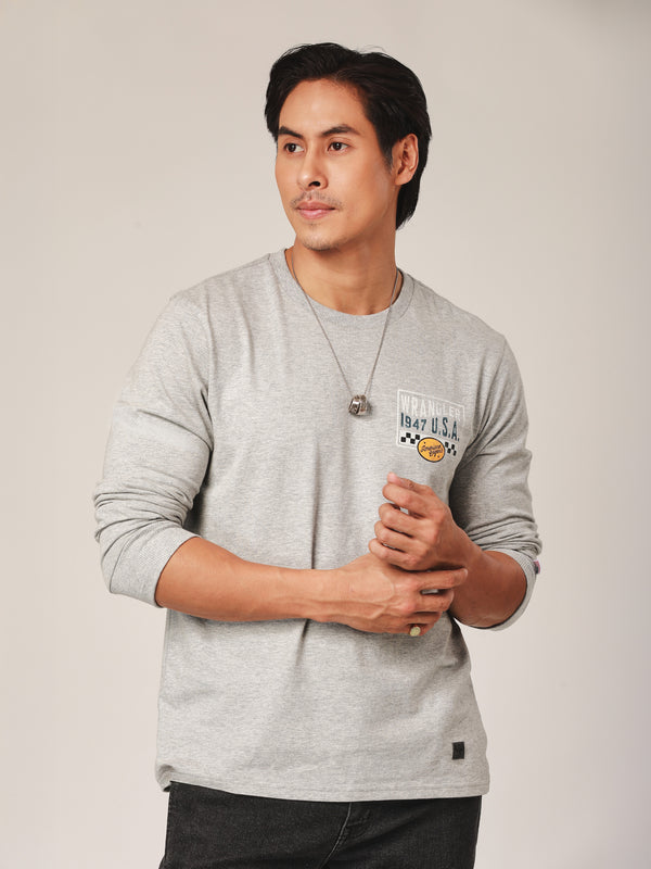 เสื้อยืดแขนยาวผู้ชาย ทรงตรง สีเทา