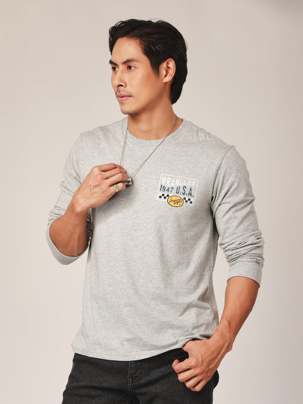 เสื้อยืดแขนยาวผู้ชาย ทรงตรง สีเทา