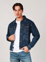REGULAR FIT BIKER LOOK COLLECTION MEN'S DENIM JACKET MID INDIGO