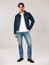REGULAR FIT BIKER LOOK COLLECTION MEN'S DENIM JACKET MID INDIGO