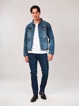 เสื้อแจ็คเก็ตผู้ชาย คอลเลคชั่น BIKER LOOK ทรงตรง สียีนส์กลาง