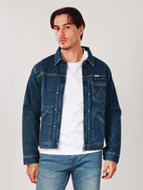 REGULAR FIT BIKER LOOK COLLECTION MEN'S DENIM JACKET MID INDIGO