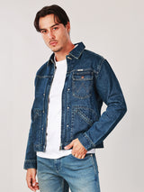 REGULAR FIT BIKER LOOK COLLECTION MEN'S DENIM JACKET MID INDIGO