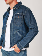 REGULAR FIT BIKER LOOK COLLECTION MEN'S DENIM JACKET MID INDIGO