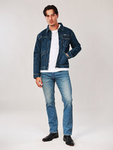 REGULAR FIT BIKER LOOK COLLECTION MEN'S DENIM JACKET MID INDIGO
