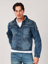 REGULAR FIT BIKER LOOK COLLECTION MEN'S DENIM JACKET MID INDIGO