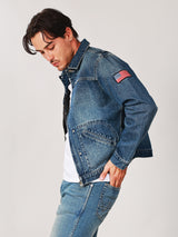 REGULAR FIT BIKER LOOK COLLECTION MEN'S DENIM JACKET MID INDIGO