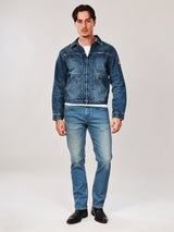 REGULAR FIT BIKER LOOK COLLECTION MEN'S DENIM JACKET MID INDIGO
