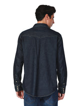 REGULAR FIT LEGEND OF WRANGLER COLLECTION MEN'S DENIM SHIRT LONG SLEEVES DARK INDIGO