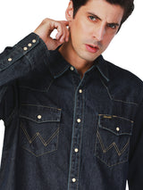 REGULAR FIT LEGEND OF WRANGLER COLLECTION MEN'S DENIM SHIRT LONG SLEEVES DARK INDIGO