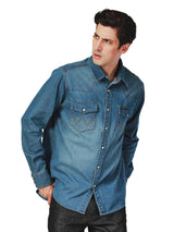 REGULAR FIT LEGEND OF WRANGLER COLLECTION MEN'S DENIM SHIRT LONG SLEEVES MID INDIGO