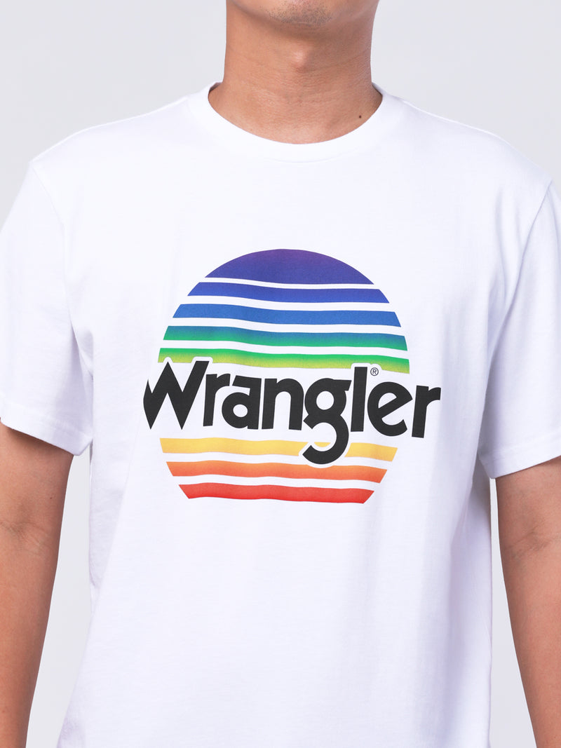 เสื้อยืดแขนสั้นผู้ชาย คอลเลคชั่น WRANGLER FOR ALL ทรงตรง สีขาว