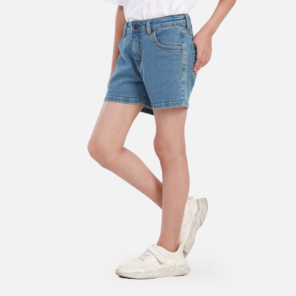 กางเกงขาสั้นเด็กผู้หญิง LIGHT DENIM SUMMER คอลเลคชั่น SHORTS FIT เอวสูง สียีนส์