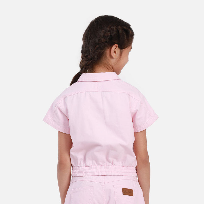 เสื้อเชิ้ตแขนสั้นเด็กผู้หญิง ICY PASTEL คอลเลคชั่น ทรง SEASONAL สีชมพู