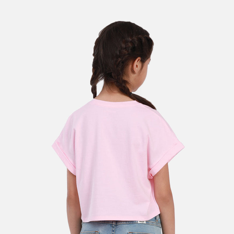 เสื้อยืดแขนสั้นเด็กผู้หญิง ICY PASTEL คอลเลคชั่น ทรง CROP ทรงเอวลอย สีชมพู