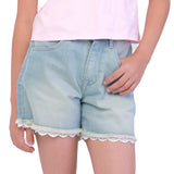 SHORTS FIT BROIDERIES ANGLAIS COLLECTION MID RISE GIRL'S DENIM SHORTS DENIM