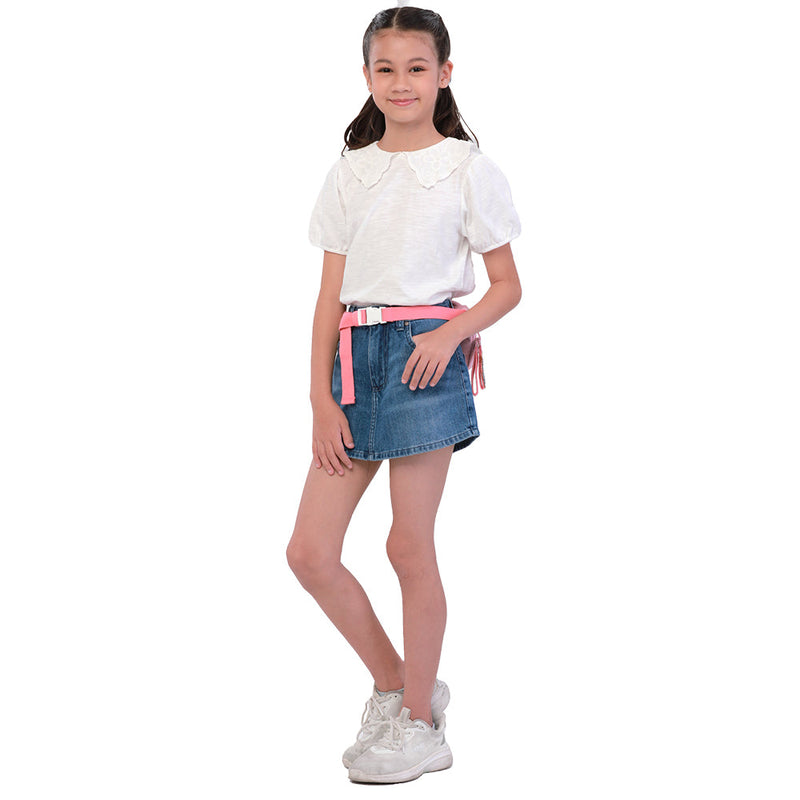 SEASONAL FIT BROIDERIES ANGLAIS COLLECTION GIRL'S BLOUSE SHORT SLEEVE WHITE