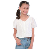 SEASONAL FIT BROIDERIES ANGLAIS COLLECTION GIRL'S BLOUSE SHORT SLEEVE WHITE