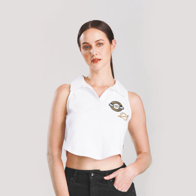 CROPPED FIT BIKER LOOK COLLECTION WOMEN'S POLO SHORT SLEEVE WHITE