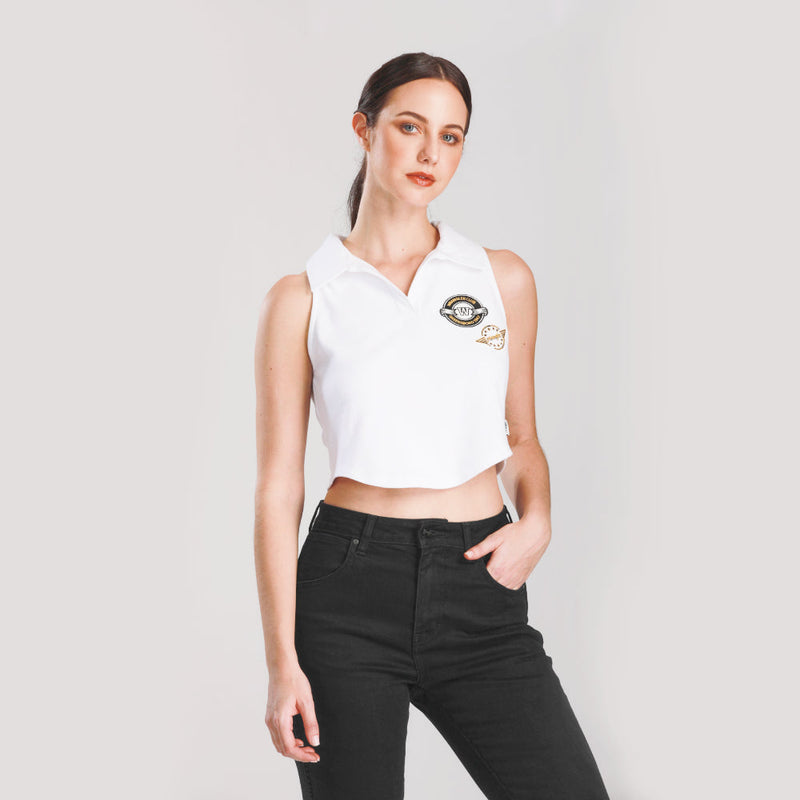 CROPPED FIT BIKER LOOK COLLECTION WOMEN'S POLO SHORT SLEEVE WHITE