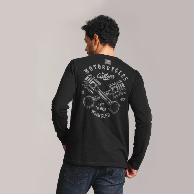 SLIM FIT BIKER LOOK COLLECTION MEN'S TEE LONG SLEEVE BLACK