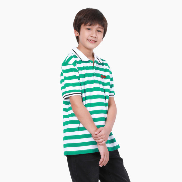 เสื้อยืดโปโลเด็กผู้ชาย คอลเลคชั่น CELEBRATE ทรงตรง สีขาว&สีเขียว