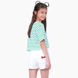 CROPPED FIT CELEBRATE COLLECTION GIRL'S TEE SHORT SLEEVE WHITE&GREEN