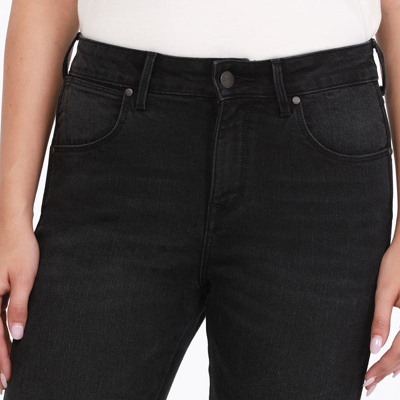กางเกงยีนส์ผู้หญิง JESS FIT เอวสูง ทรงรัดรูป สีดำ